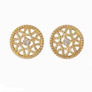 喜水能量天然拉力玛海纹石水滴吊坠圆镂空纯银镀14K金色耳钉