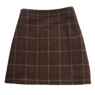2025秋冬毛呢半身裙短裙拉链羊毛通勤百搭英伦格子半身裙A字裙女