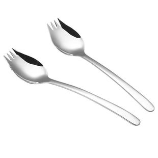 家用叉勺一体勺子304不锈钢创意沙拉叉子可爱成人韩式长柄勺叉2支