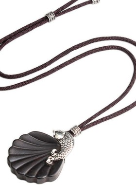 情人节棉麻绳子黑檀木花朵毛衣链