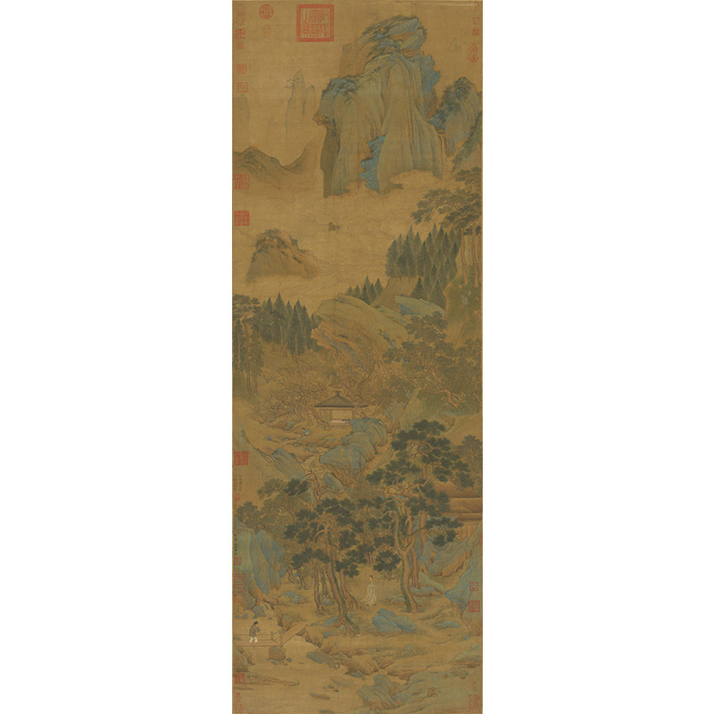 名画复制品仇英桃村草堂工笔画青绿山水画国画艺术微客厅装饰画