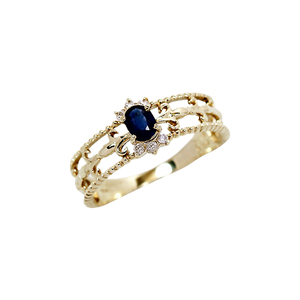 新品特价日本代购饰品0.15克拉钻石复古14K黄金天然蓝宝石戒指女