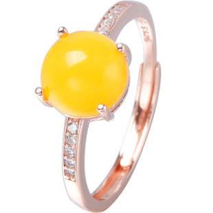 925纯银纯韩版戒指空托男女 镶嵌琥珀绿松石网红简约蜜蜡戒托3-10