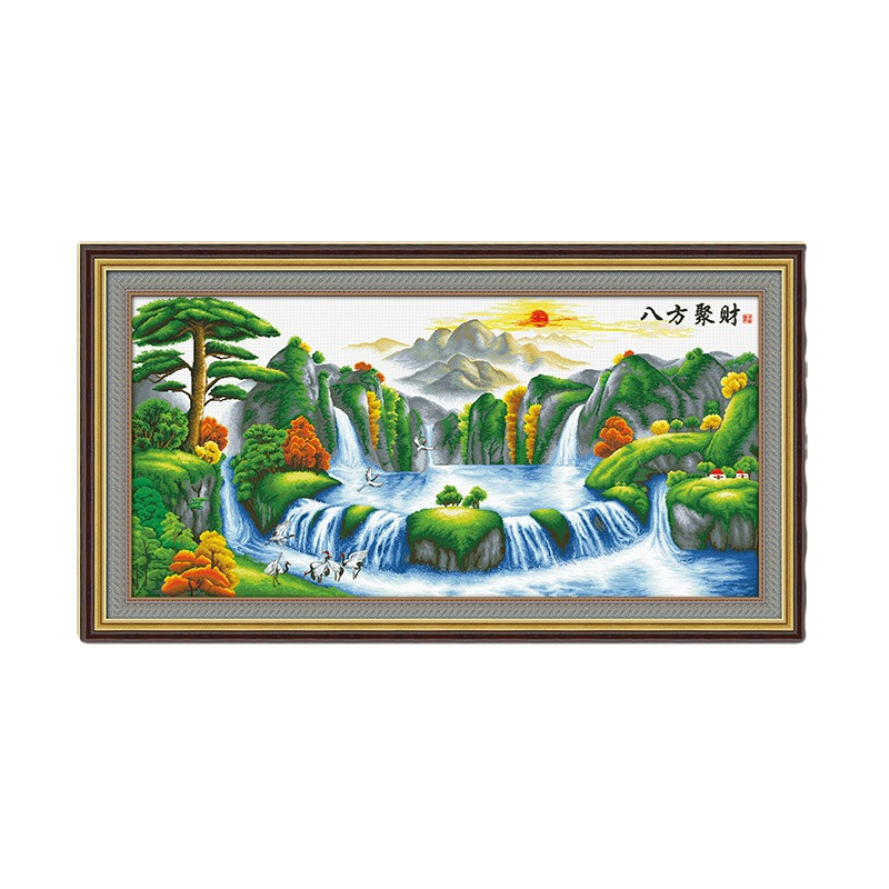 ks印花客厅风景挂画聚财十字绣