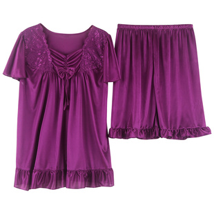 加大码睡裙女短袖胖mm200斤 女士冰丝睡衣夏季性感薄款孕妇夏天