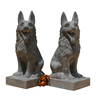 石雕青石狗摆件一对看门镇宅风水狗工艺品狼狗嘉祥石雕石头生肖狗