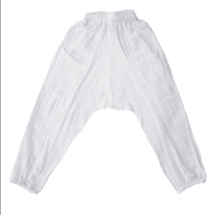 白色男童棉麻哈伦裤宽松薄款亚麻防蚊裤垮裤吊裆灯笼裤街舞功夫服
