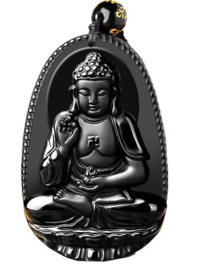 天然黑曜石八大守护神水晶吊坠