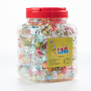 千纸鹤糖果桶装混合水果味彩色透明纸水晶小糖婚庆喜糖送礼物560g