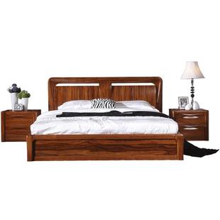 简韵 全实木床 现代简约家具新中式床 1.8米储物双人大床乌金木床