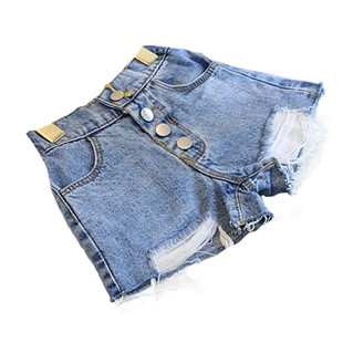 女童破洞牛仔短裤黑色2026夏新款百搭洋气个性外穿热裤中小童裤子