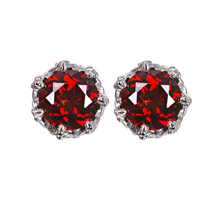 全新天然红宝石色圆6毫米石榴石皇冠纯银防过敏耳钉耳环镀k金包邮