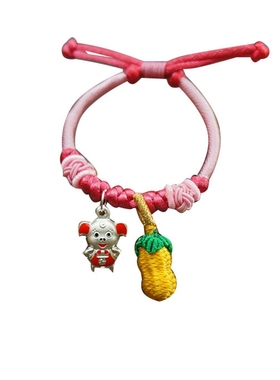 手工编制纯银小福猪生肖手链属猪