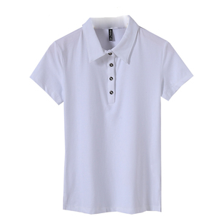 纯棉短袖T恤女 大码有带领翻领上衣休闲运动polo衫衬衫领半袖工衣