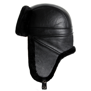 真皮雷锋帽男士冬季护耳加厚保暖老人帽子冬天中老年人牛皮爷爷帽