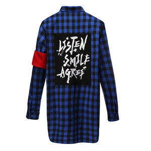 GENANX闪电潮牌中长款格子衬衫贴布不规则下摆男士衬衫外套男