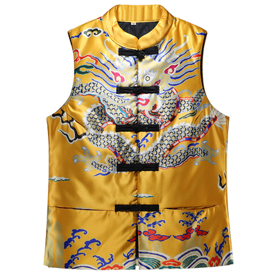 复古中式风绸缎黄马褂无袖坎肩