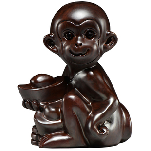 黑檀木质小猴子雕刻摆件木制十二生肖木头猴吉祥物装饰红木工艺品
