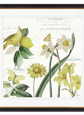 法式风四联黄色花鸟样板间壁画