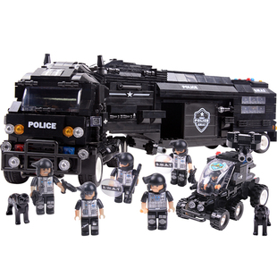 兼容沃马积木捍卫者特警察拼插拼装车男孩益智玩具生日礼物