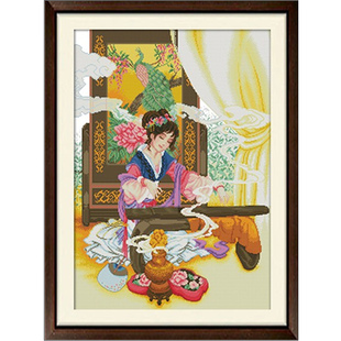 自己绣仕女图十字绣抚琴古风美女古琴古典古代女子2026新款简单绣