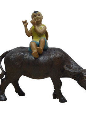 石湾公仔陶瓷动物放牛娃工艺品