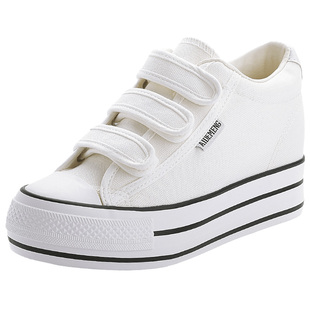 2025春秋季内增高帆布鞋女鞋厚底韩版简约百搭学生魔术贴休闲鞋子