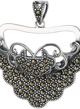 纯银镶嵌蜜蜡琥珀绿松石吊坠空托