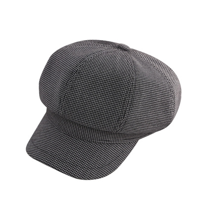 网红格子英伦复古风日系八角帽