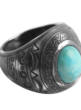 绿松石纯银男士复古做旧戒子