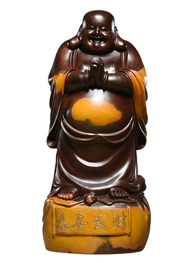 恭喜发财笑佛像家居摆设黑檀木雕