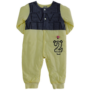 小石头婴儿连体衣春秋夹薄棉男宝宝闭裆哈衣66-80码6-12个月爬服