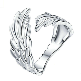 HFGT原创天使的翅膀S925纯银戒指女开口欧美时尚个性戒指时尚个性
