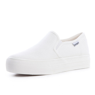 人本女鞋帆布鞋懒人全黑色女工作鞋一脚蹬厚底透气低帮松糕小白鞋