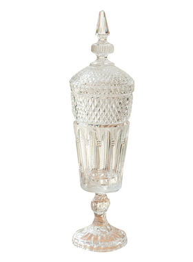 欧式风透明水晶带盖手工储物罐