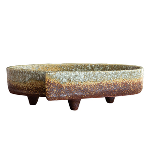 日本进口花器手作信乐烧粗陶插花花盘日式花道创意插花器皿桌面