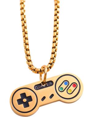 金色钛钢迷你游戏机男士刻字吊坠