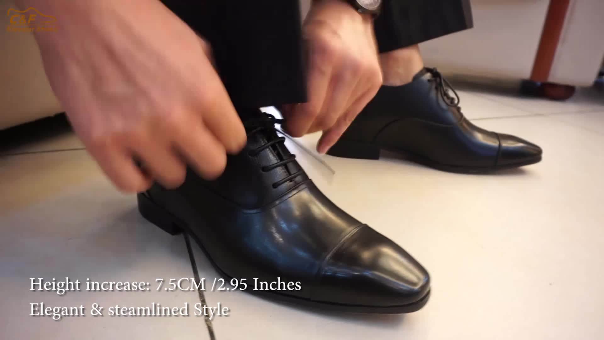 Affordable Height Increasing Elevator Black Calfskin Leather Dress