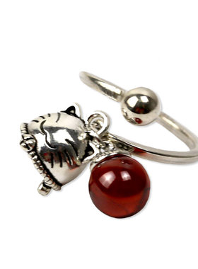 铃铛纯银水晶开口刻字戒指