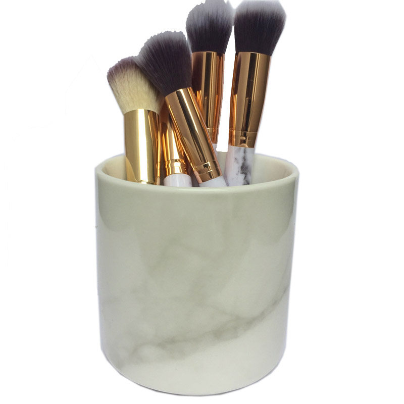 北欧大理石花纹陶瓷筒口红收纳筒