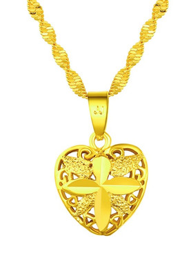 桃心四叶草锁骨足金吊坠手镯项链