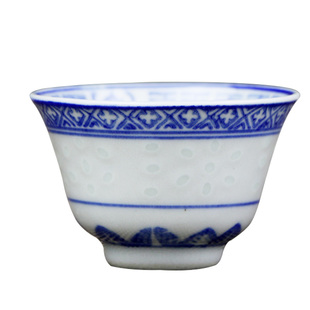 景德镇十大瓷厂光明老厂货八十年代青花玲珑金钟杯茶杯品茗杯老杯