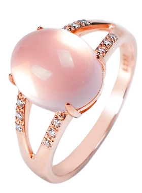 玫瑰金粉水晶宝石小众风开口戒指