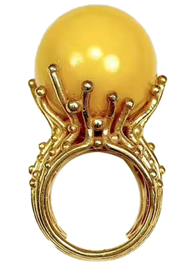 承李李原创设计 高端订制珠宝玉石水晶琥珀中国风 蜜蜡戒指