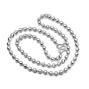 S999纯银项链女长款银珠圆珠子毛衣链男士韩版白银佛珠链七夕礼物
