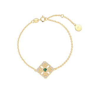 梦幻岛绿宝石S925纯银手链女小众设计韩版个性复古金色饰品学生