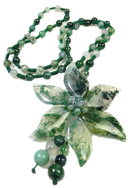 天然水草玛瑙绿色花瓣长款毛衣链