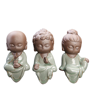 小三圣可爱茶宠摆件创意小和尚精品紫砂茶宠摆件名家功夫茶具配件