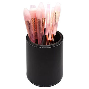 化妆工具原D黑色专业优质化妆刷收纳笔筒学院派皮质双格刷筒大气