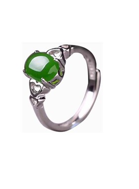 纯银和田碧玉不带钻可伸缩女戒